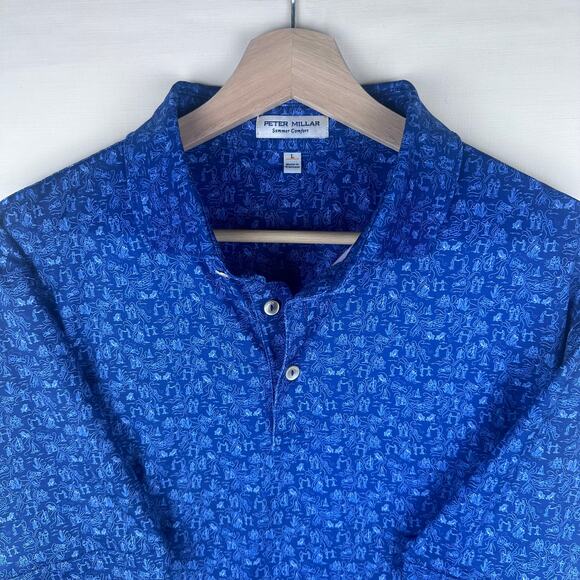 Peter Millar Men's Size L Polo Golf Shirt Casual Collared All Over Print - Picture 1 of 8